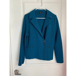 Talbots Blue Zippered Merino Wool Cardigan